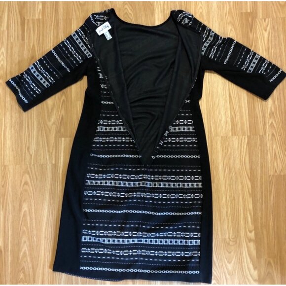 Joseph Ribkoff Dress Black & White Geometric Stripe Print 3/4 Sleeves Size 16 - Picture 4 of 5